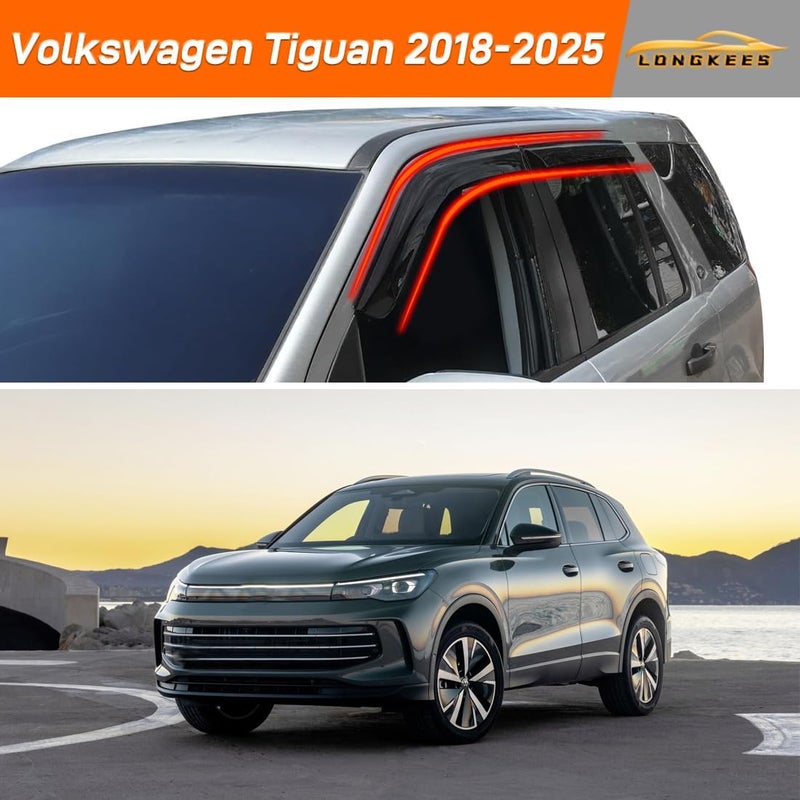 LONGKEES in-Channel Window Visors Rain Guards FIT Volkswagen Tiguan 2018-2025 (2018-2025) – 4-Piece in-Channel Dark-Smoke Polycarbonate Vent Deflectors - Image 2